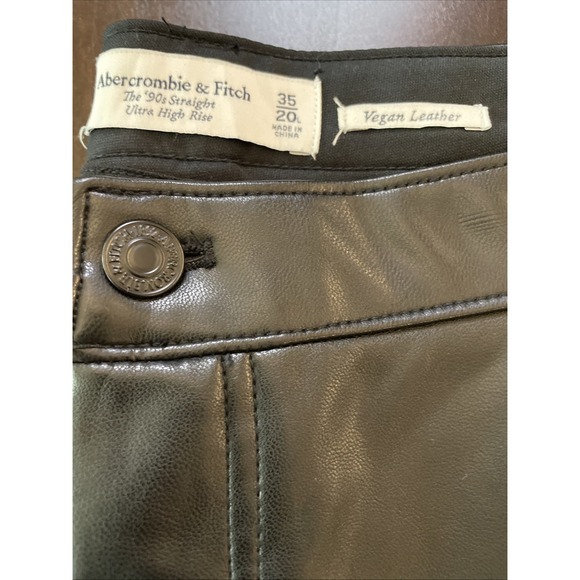 Abercrombie Fitch Pants 35/20 Black Leather 90s Relaxed Hi Rise Curve Love - Picture 2 of 7